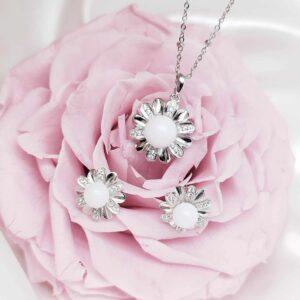 Parure Collier pendentif et boucle d'oreille au lait maternel