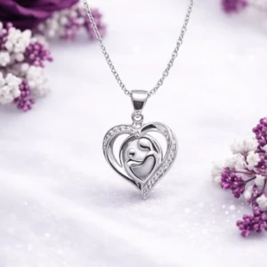 Collier Duo en résine de lait maternel blanc nacré sur chaîne, fond blanc