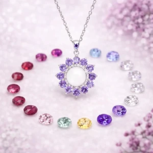 Collier Luana en résine de lait maternel blanc nacré sur chaîne, fond blanc