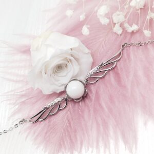 Bracelet L'ailé artisanal en lait maternel résiné blanc sur chaîne fine