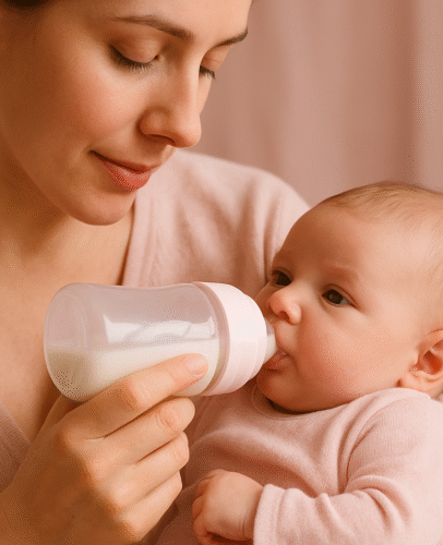 Bébé allaité qui prend le biberon