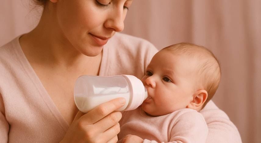 biberon-bebe-allaite Bébé allaité qui prend le biberon