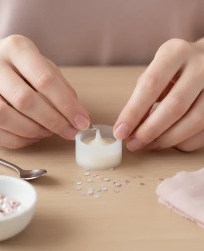 main de femme en train de créer un bijou de lait maternel